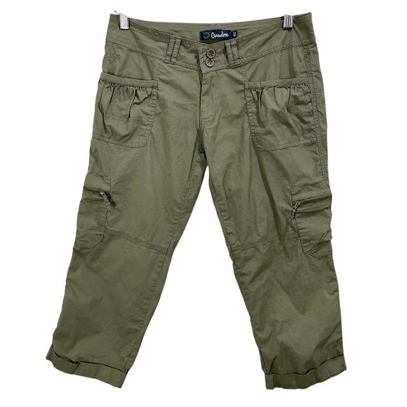 Vintage Y2K Low Rise Green Cargo Capris Gasoline Size 28 Utility Pockets - Picture 1 of 9